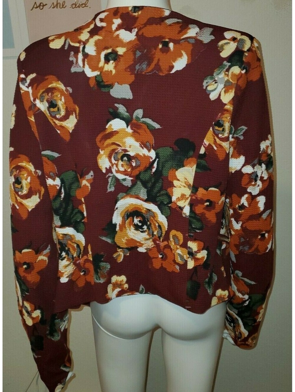 IRIS LOS ANGELES BURGUNDY FLORAL PRINT DRAPED LONG SLEEVE BLAZER JACKET LARGE